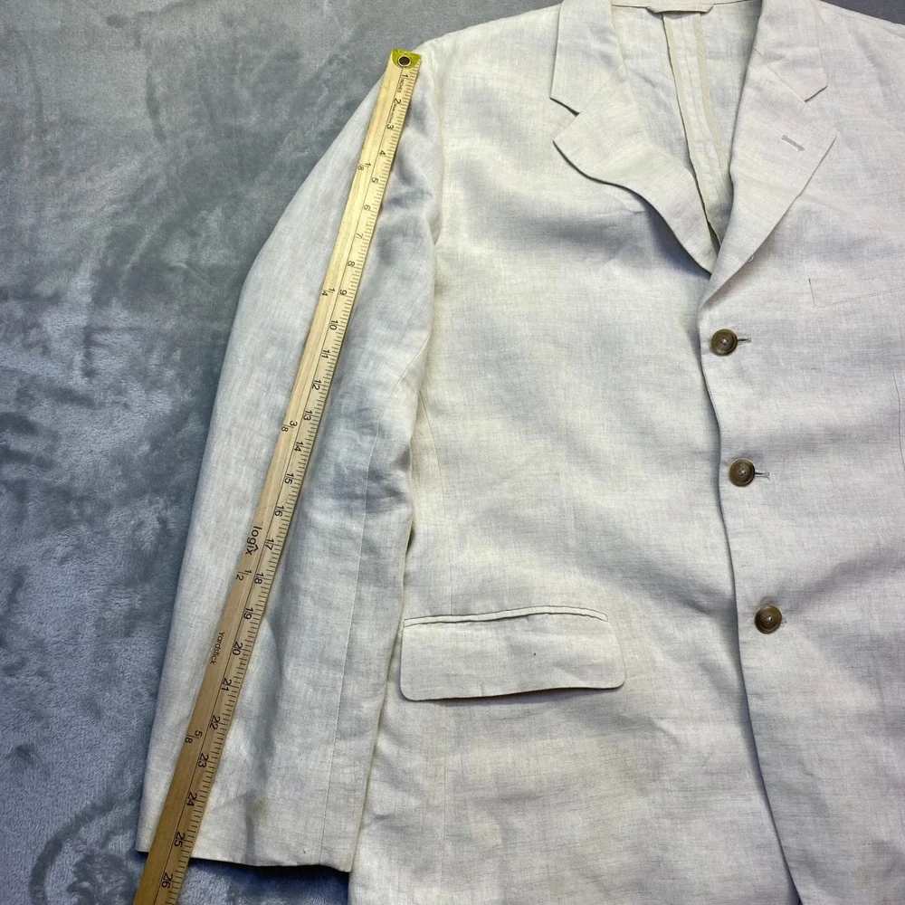 Tasso Elba Mens Linen Blazer Jacket Beige 3 Button Unlined Sport Coat‎ Size L